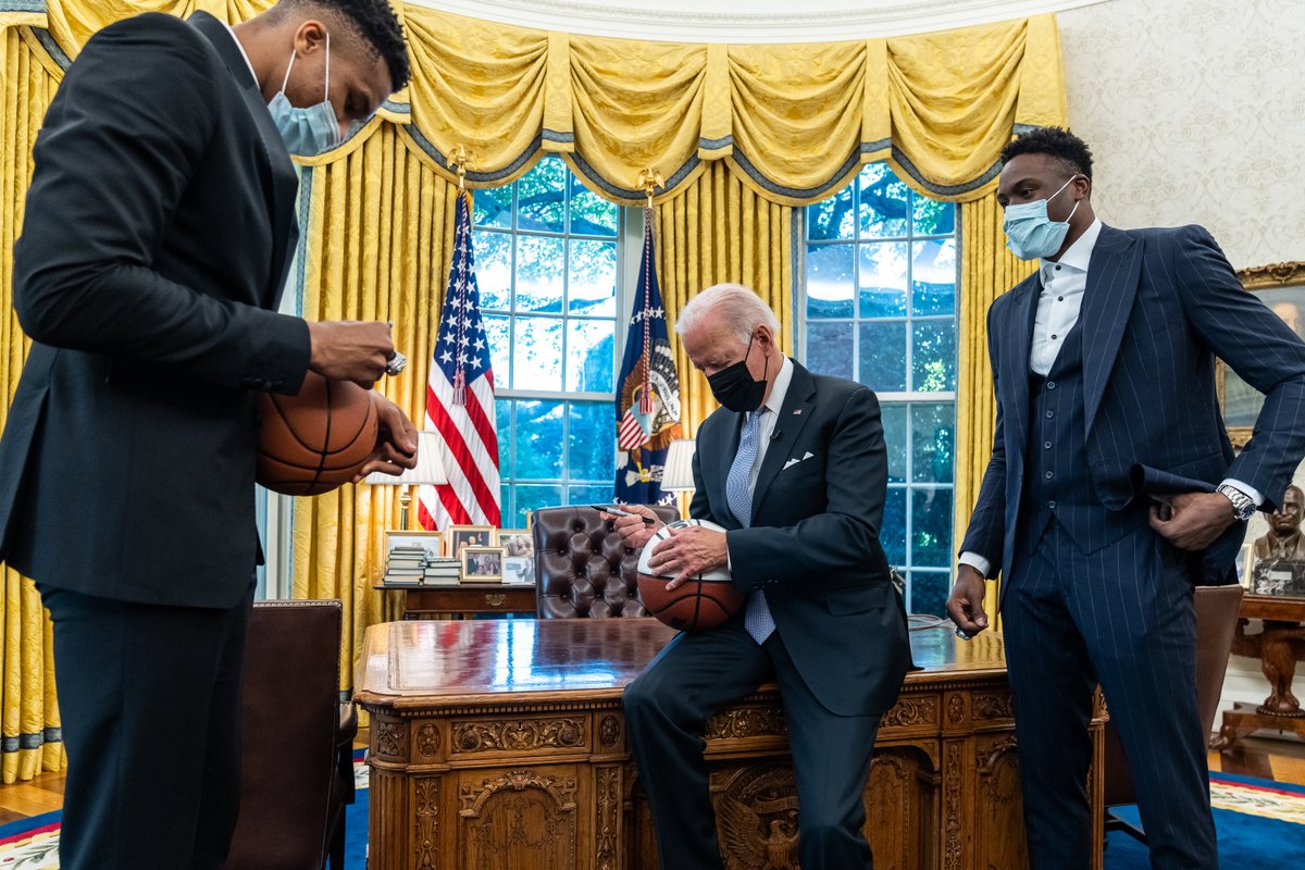 Today, President Biden welcomed the Milwaukee Bucks to the White House to celebrate their 2021 NBA Championship win. Congratulations, <a href="/Bucks/">Milwaukee Bucks</a>!