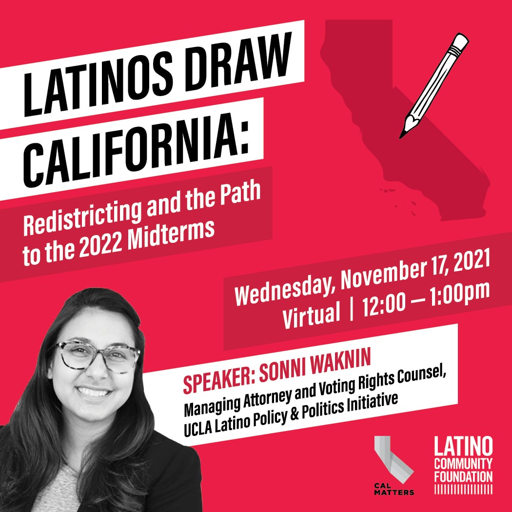 LatinoCommFdn's tweet photo. The 2021 redistricting process will shape CA for generations to come!
Join us next Wed., Nov. 17 @ 12 PM for a conversation with @CalMatters & @UCLAlatino's Sonni Wankin on the power our communities hold in drawing fair & equitable maps! #LatinosDrawCA
📌https://t.co/5Pg39SzyNb https://t.co/tfxxjvweD0