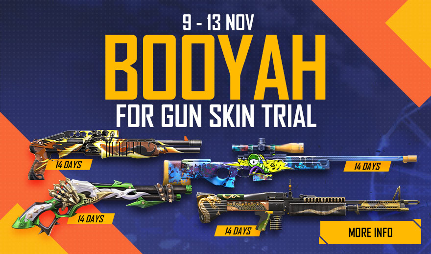 IndiaFreeFire's tweet photo. Survivors! Do you want to try out some amazing and rare gun skins for FREE? 🤩 Well then, head to the "Booyah For Gun Skin Trial" event in-game now, complete your missions, and equip these gun skins for your games!🔥

#FreeFire #IndiaKaBattleRoyale #Booyah https://t.co/3jABgB2tP8