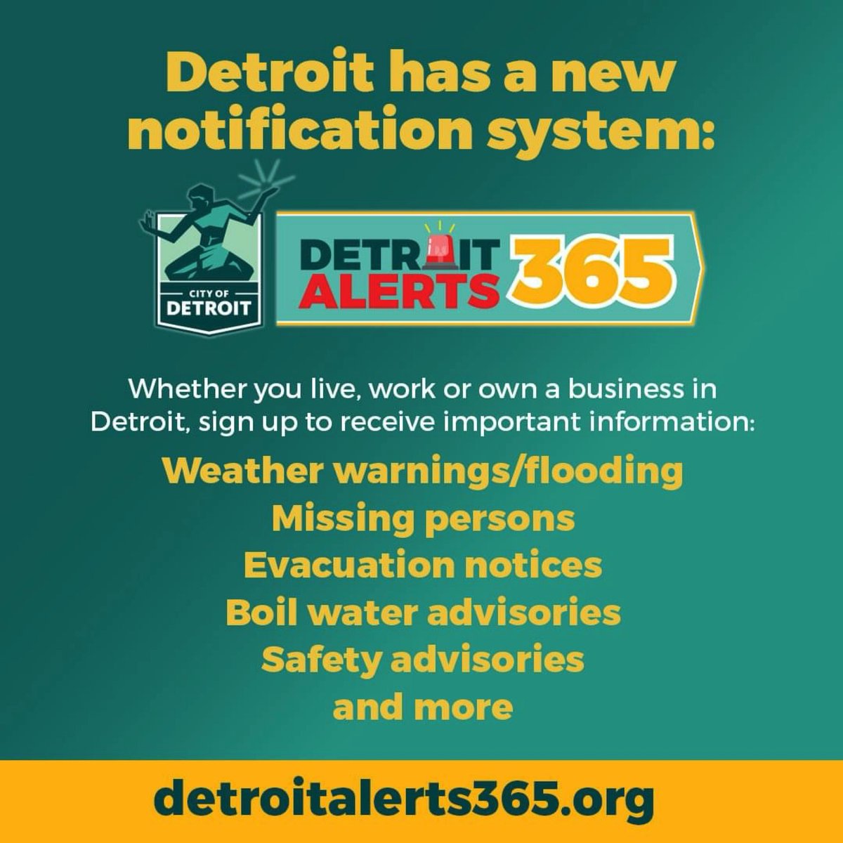 BPDetroit's tweet photo. The new @CityofDetroit emergency notification system. Sign up and download the app. https://t.co/YnLI28KlYJ. https://t.co/0gX7LV8Spe