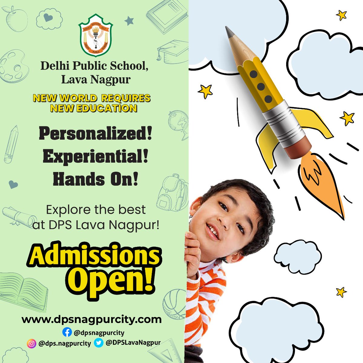 Admissions Open for session 2022-23 from Play-group to Class XII.
For more details please log on to dpsnagpurcity.com or call us on 7507140004 / 7767003274 / 7767003275  
#DPSLAVANAGPUR #ADMISSIONSOPEN #BESTCBSESCHOOL #SCHOOLINNAGPUR #DelhiPublicSchool