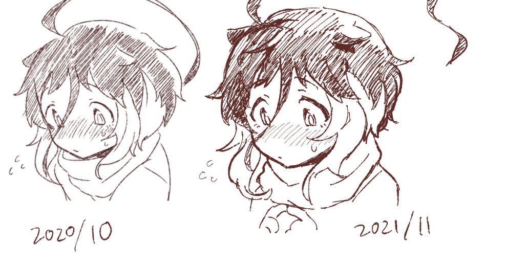 昔のらくがきを描き直していた
頭の形と顔の配置は些細な違いだが重要な違いなんだ………ちゃんとやれば可愛くなるんだ……この1年で学んだのだ……… 