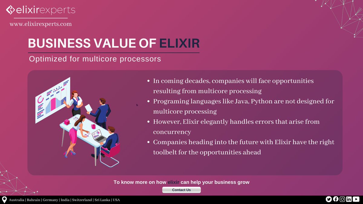 elixir_experts's tweet image. Did you know companies will face opportunities resulting from multicore processing as programing languages like Java, Python are not designed for multicore processing. However, #elixir elegantly handles errors that arise from #concurrency. To know more contact us!
#Elixirexperts