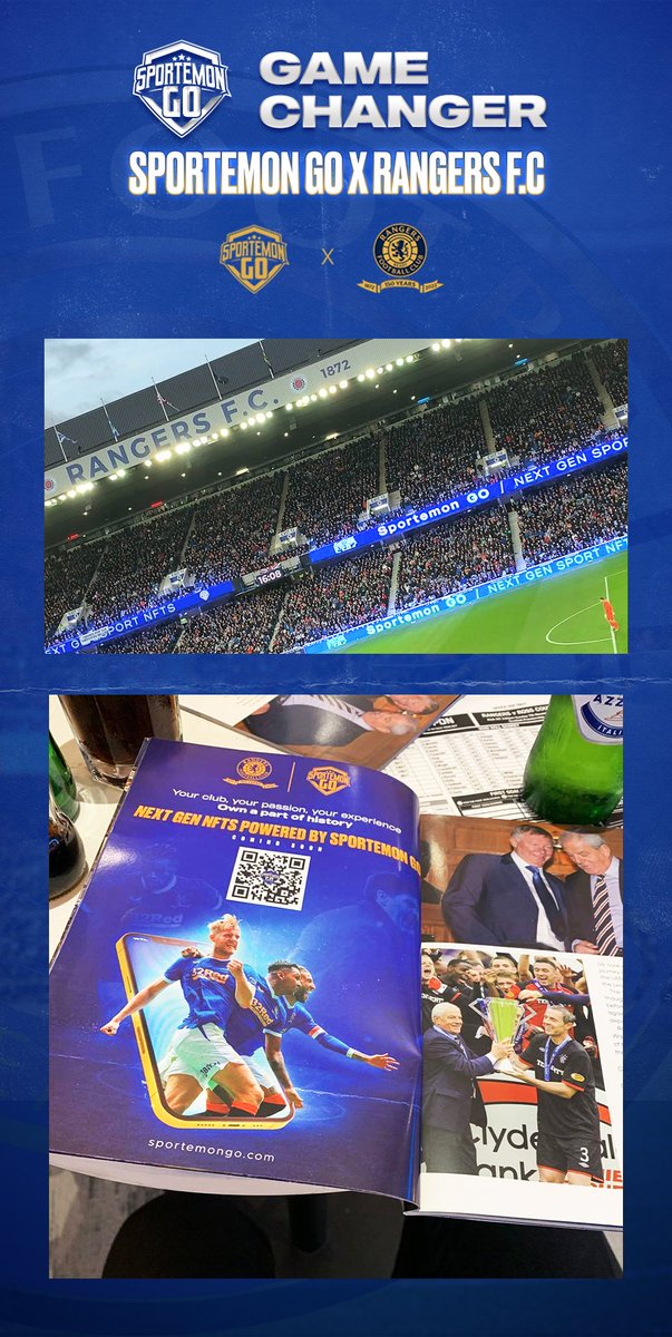 SportemongoTR's tweet photo. 🔵🔷Sportemon Go x Rangers Futbol Kulübü
 Sportemon Go Tarafından Desteklenen Yeni Nesil NFT'ler!
 👉 A Rangers F.C 150 Yıl Hatıra NFT kazanın : https://t.co/boXqJt628I
 @SGOgamechanger @RangersFC
 #GameChanger #letsSGO #NFTcollectibles #NFTs https://t.co/IcNmOSqhHC https://t.co/mjo8gsSxyX