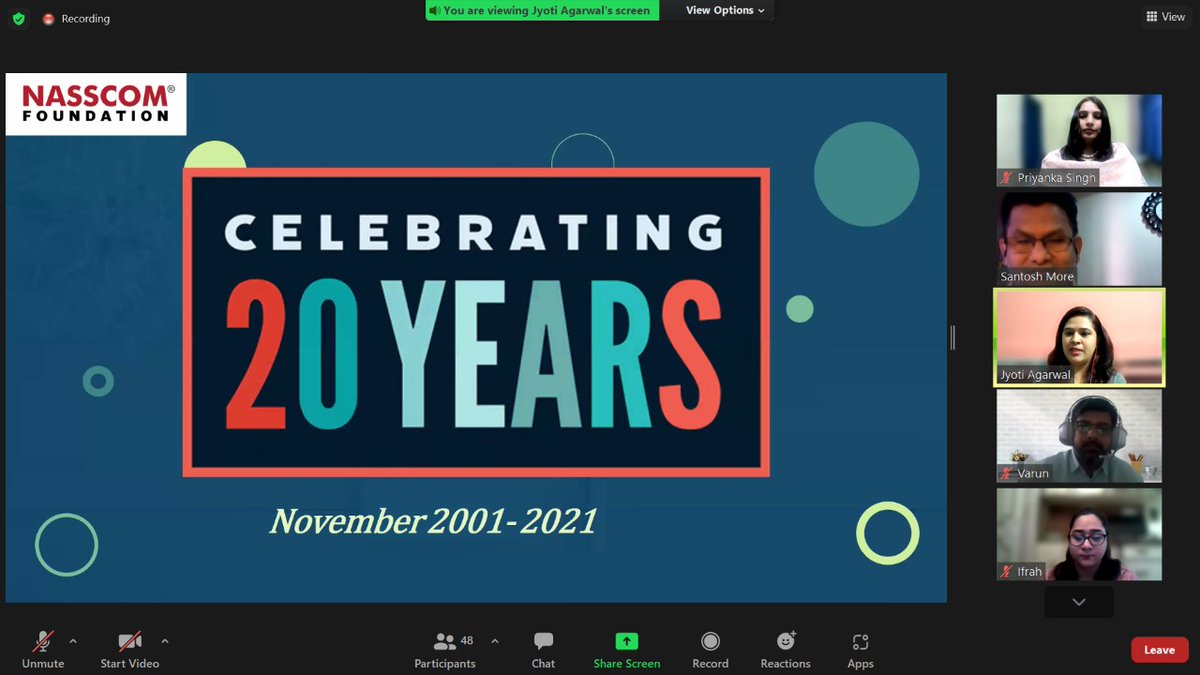 nasscomfdn's tweet photo. Celebrating 20 yrs of 'Transforming India Bit by Bit'. On our 20th Foundation Day, we are celebrating our legacy of empowering people using #tech4good. Today we promise ourselves to march forward together w/ even more passion.
@nidhibhasin7 @nasscom @debjani_ghosh_ @abramsantosh https://t.co/R0OF9EfV0C