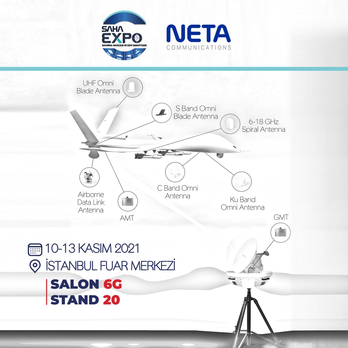 netacoms's tweet photo. 10-13 Kasım 2021 tarihlerinde İstanbul Fuar Merkezi’nde düzenlenecek olan SAHA Expo Savunma, Havacılık ve Uzay Sanayi Fuarı’nda 6G-20 no’lu standımızda bizi ziyaret edebilirsiniz.
#netacommunications #saha #sahaexpo https://t.co/Ca4tBF6vVD