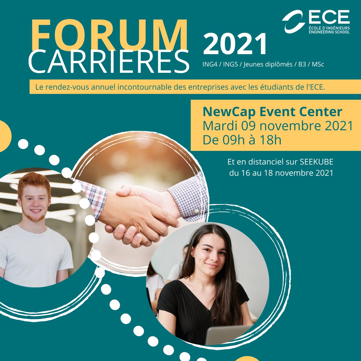 [FORUM CARRIERES]

Aujourd'hui est un grand jour. Celui où nos étudiants vont décrocher le job de leurs rêves. Celui où nos entreprises partenaires vont rencontrer leurs futurs recrutements.

Aujourd'hui, c'est le Forum Carrières ECE !

#ecoledingenieurs #emploi #ingenieurs