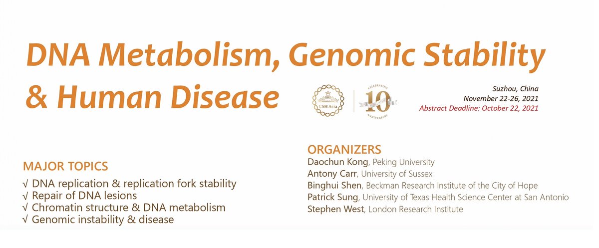 #CSHAsia meeting on #DNA Metabolism, #GenomicStability & #HumanDisease (Nov 22-26) Check out csh-asia.org/?content/386 for a full list of 44 international experts. Registration remains open.
#Replication #DNArepair #DNAlesions #chromatin #DNAmetabolism #nucleicacid #Genomes