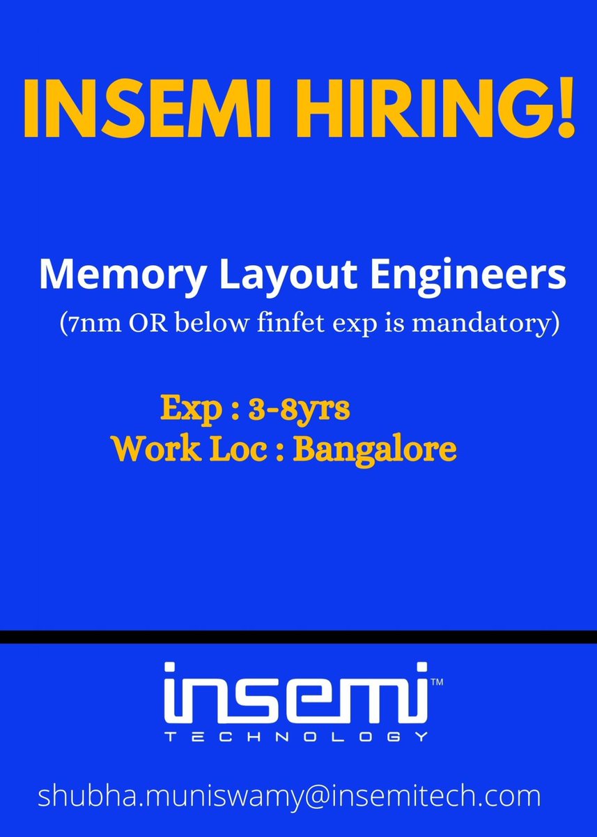 insemitech's tweet photo. Come join our team -->https://t.co/y2pD69jLkH

#insemi #insemi_technology #insemitech #semiconductors #software #jobopenings #hirings #employement #jobseeking #vlsi #softwarejobs #technology https://t.co/tVI2cZZWzU
