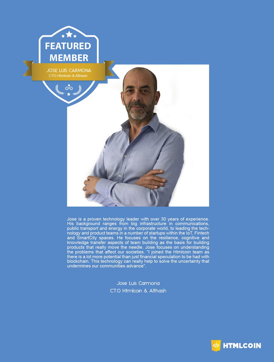 HTMLCOIN's tweet photo. We are excited to announce and introduce our new CTO, Jose Luis Carmona. He brings with him a wealth of experience and has hit the ground running with a lot in the pipeline already to end off the year and kickoff 2022 with a bang! Watch this space! 💪🤩 https://t.co/uLrWW18xQG