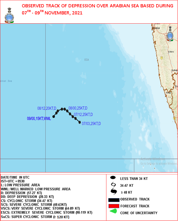 Indiametdept's tweet photo. Depression weakened into a Well Marked Low Pressure Area over central parts of Arabian Sea. https://t.co/BUfktWt77O