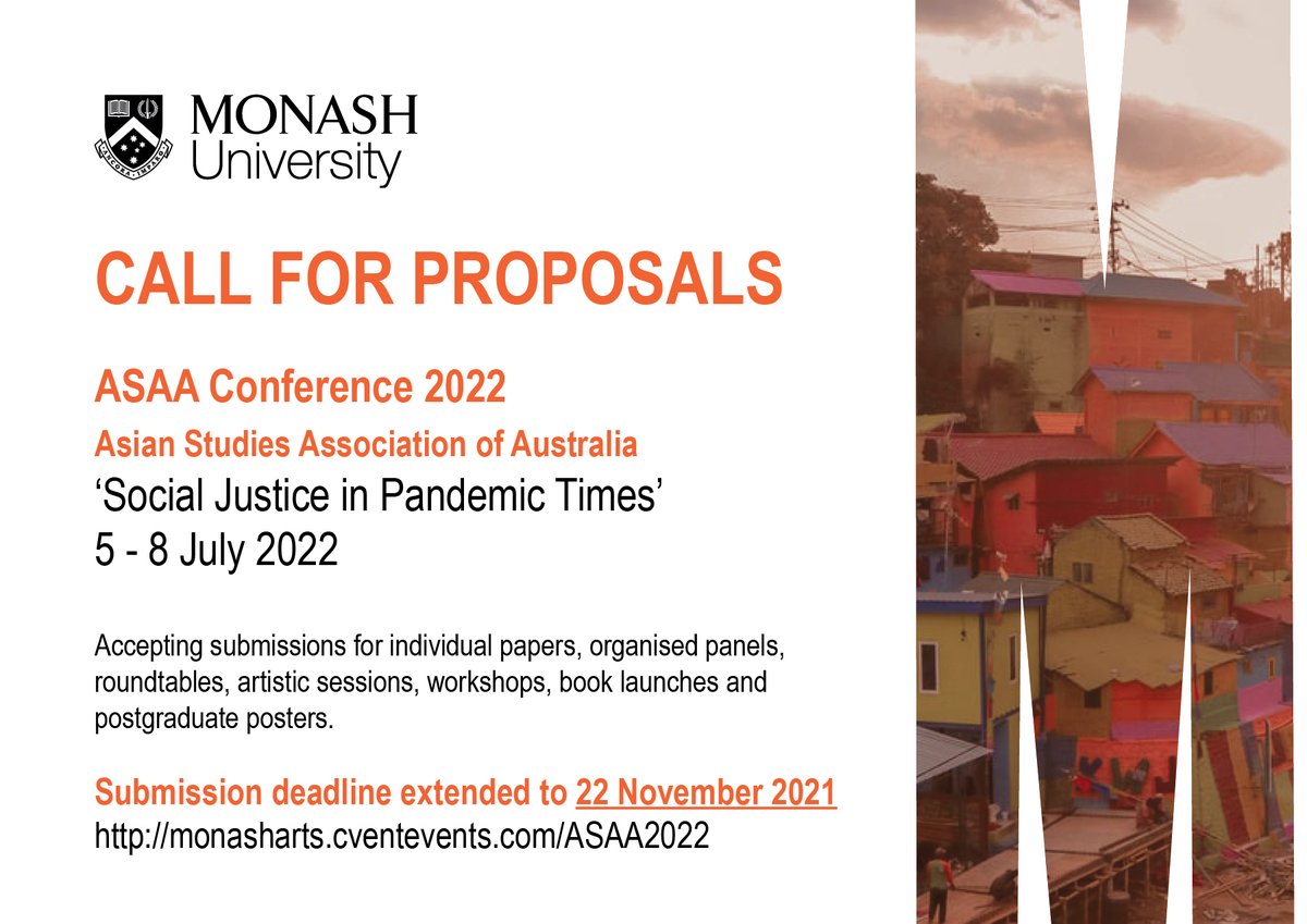 Final call to submit a proposal for the Asian Studies Association of Australia conference. Attend in-person in Melbourne, at our international hubs in China, Malaysia, Indonesia or India, or virtually
@earvsc @Monash_Arts @asiancurrents @noorhudaismail @seacsydney @sukhmani_sees