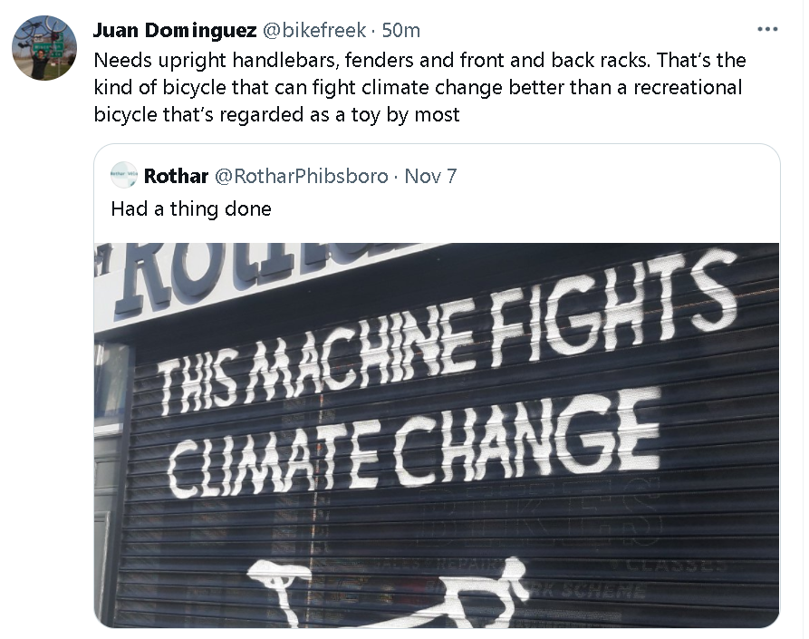 photowarrior's tweet photo. @bikefreek A toy* for the rich to coordinate with spandex costumes updated every season and model.
#NoWhiteKitAfterLaborDay #KeepUpWithTheJones
#cycling #elitist #WeightWeenies #BikeLife
Every bike is a cargobike.
#BikeRack #pannier #BackPack
*stereotype: applies to those angry at me https://t.co/r5ULTcrUK1
