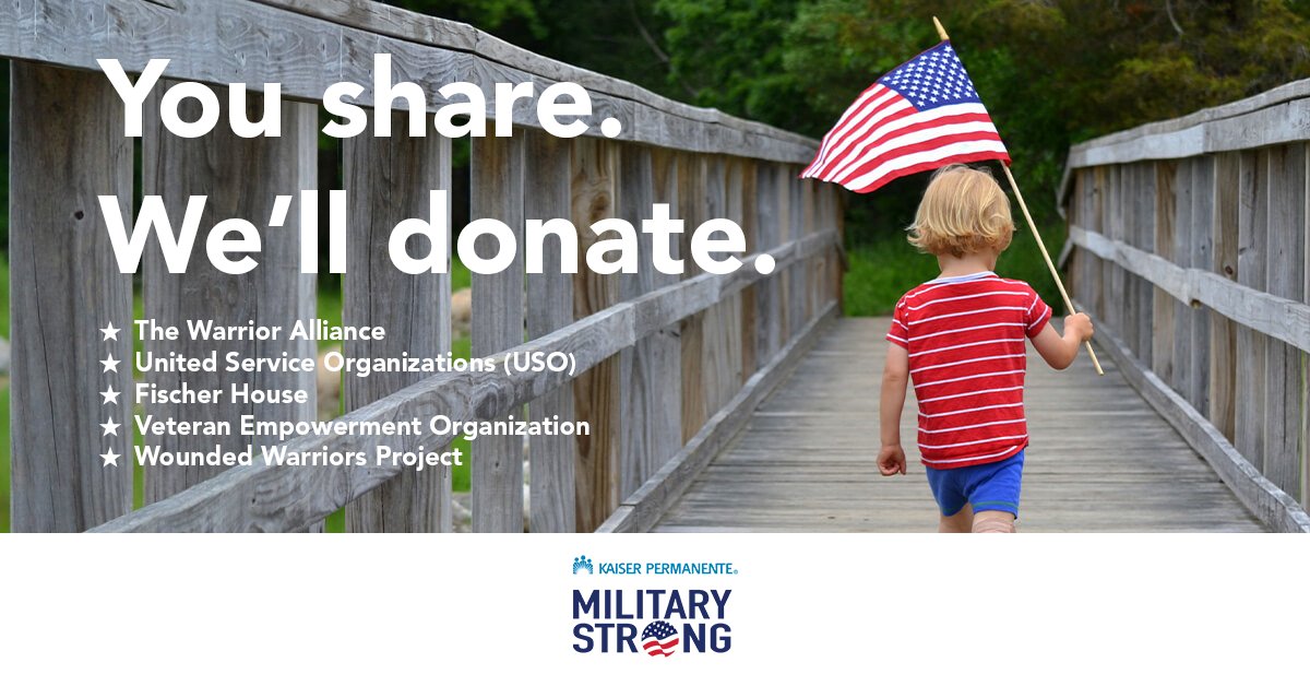 [Sponsored] Now there’s a way for members like you to help us give even more to those who have served! For each TRICARE beneficiary that you tell about the Kaiser Permanente TRICARE prime option, Kaiser Permanente will donate $5.
Visit k-p.li/3B9OiZ8!