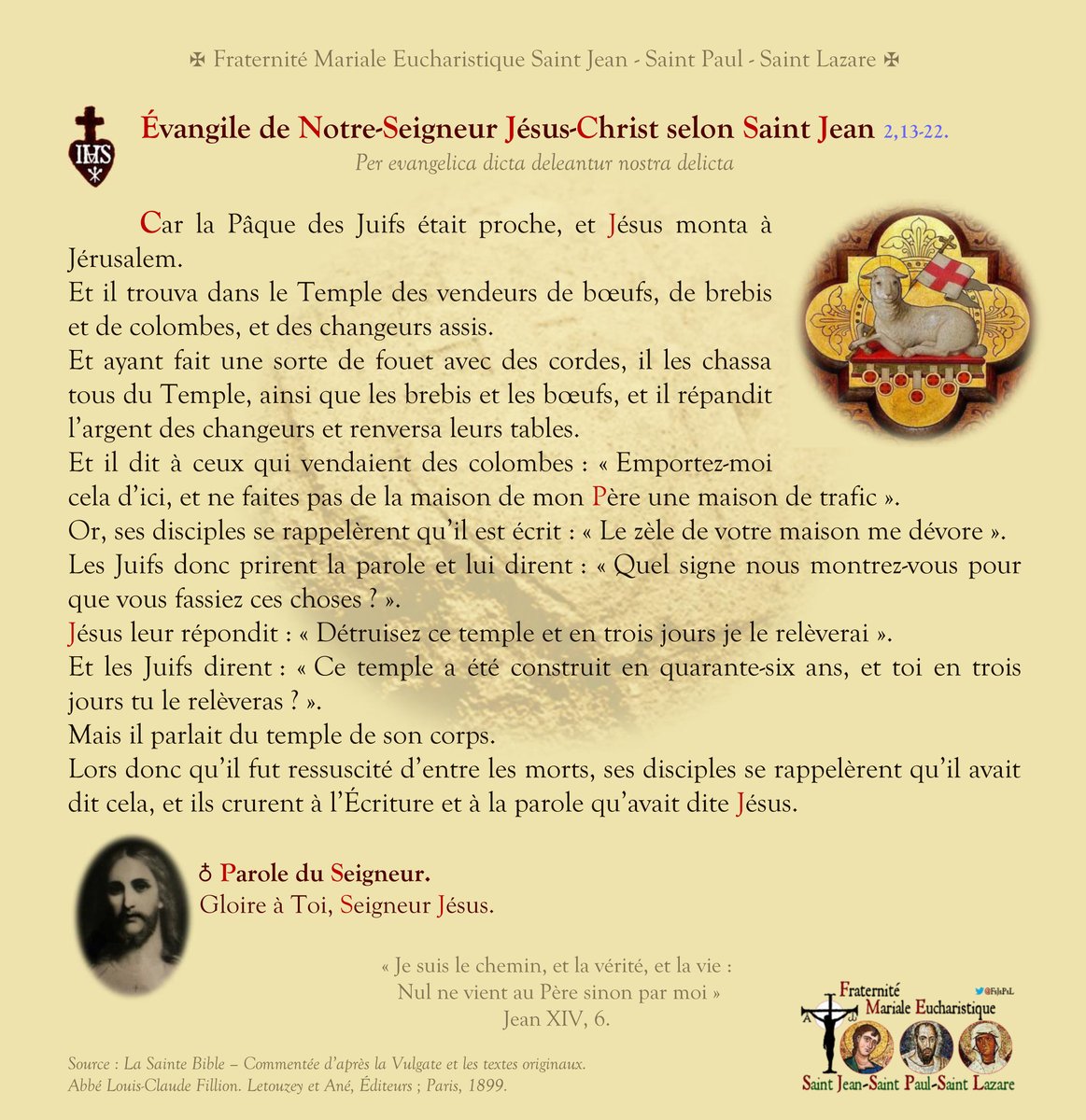 IRFMx's tweet photo. ✞ L’#Évangile du #jour :
« Lors donc qu’il fut #ressuscité d’entre les #morts, ses #disciples se #rappelèrent qu’il #disait cela, et ils #crurent à l’#Écriture et à la #parole qu’avait dite #Jésus ». https://t.co/li2gebIuYP