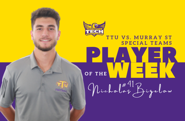 TNTechFootball's tweet photo. Congratulations to our TTU vs. Murray St. special teams player of the week, @NickBigelow13. https://t.co/kkO7XXQ7RU