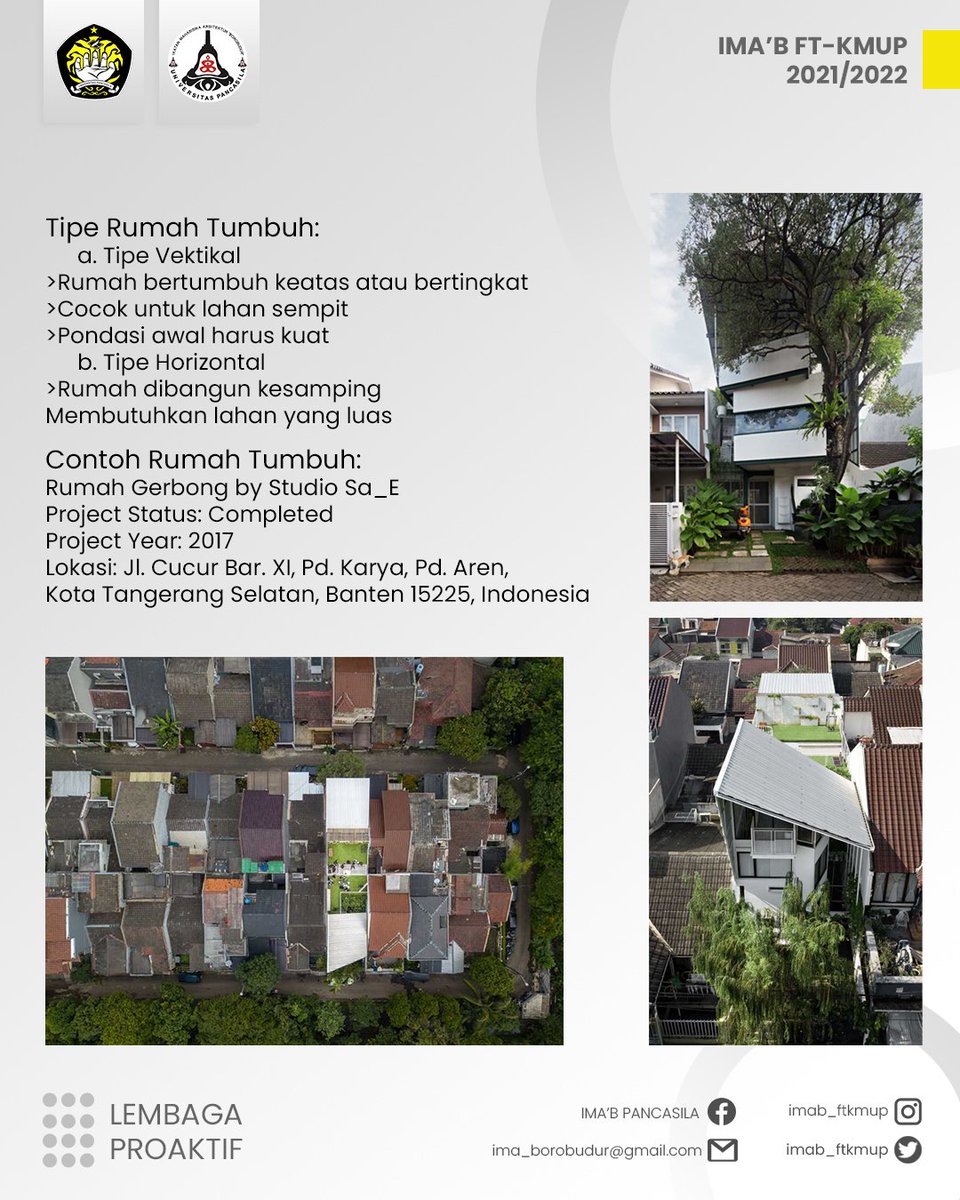 IMAB_UP's tweet photo. Hai sobat arsitek!
Saat ini konsep rumah tumbuh mulai populer. Apa sih sebenernya rumah tumbuh itu? Yuk langsung cek penjelasannya!

_________
Bidang I (Pendidikan &amp; penelitian)
IMA'B FT-KMUP
Periode 2021/2022

"IMA'B FT-KMUP sebagai Lembaga Proaktif"

IMA'B Paling Gape https://t.co/hCpRjwPZWO