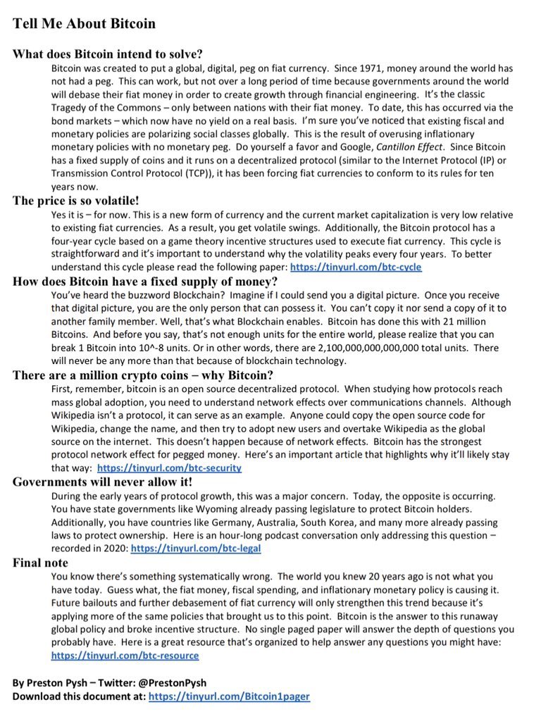 PrestonPysh's tweet photo. If you’re new to #Bitcoin and don’t understand it… 

And you wonder why the price keeps going up… 

Here’s a 1-pager I wrote that tries to answer that.  

https://t.co/3vhIpDeDfE https://t.co/9vvblDux21