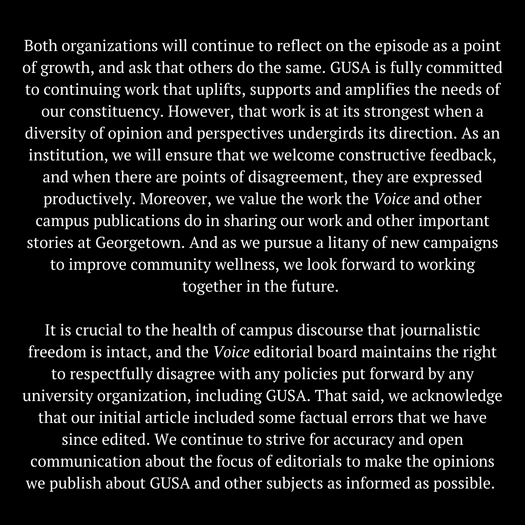 GtownVoice's tweet photo. A joint statement from GUSA and the Voice regarding referendum discourse. https://t.co/cJhmdCjvVx