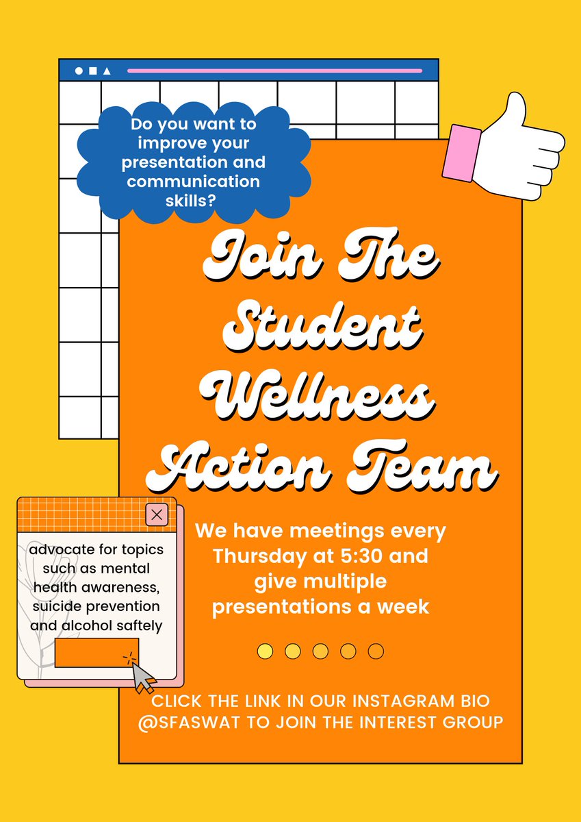 swat_sfa's tweet image. groupme.com/join_group/770…

If you're interested in peer education and want to talk about topics such as alcohol safety, healthy relationships, mental health, and sexual wellness, you should click the link and join SWAT!!!