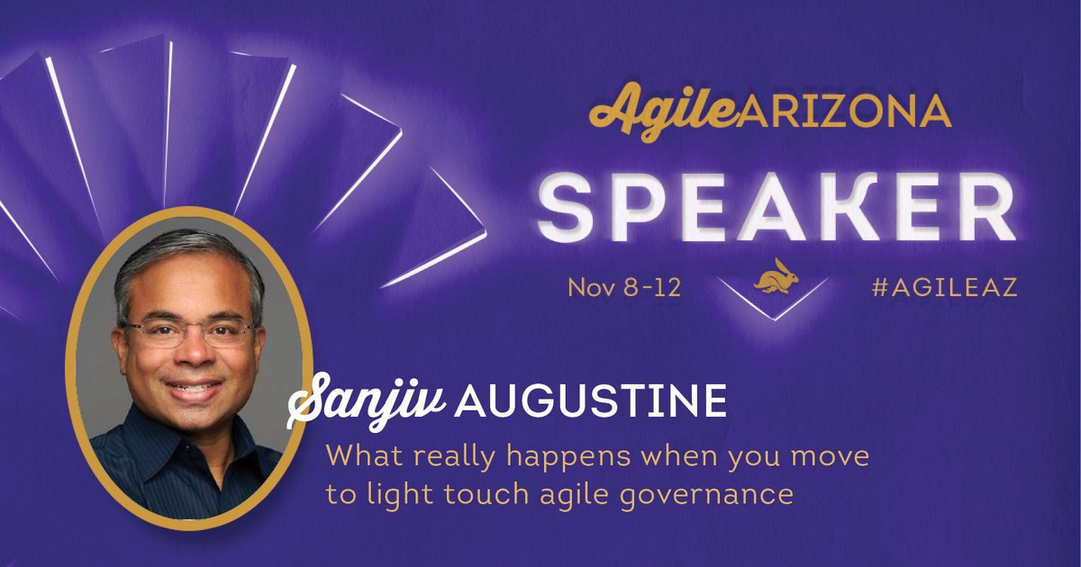 This week, <a href="/saugustine/">Sanjiv Augustine</a> speaks at Agile Arizona 2021!

💡 Topic: What really happens when you move to light touch agile governance
✨ Info: bit.ly/aazinfo

#leadership #AgileArizona