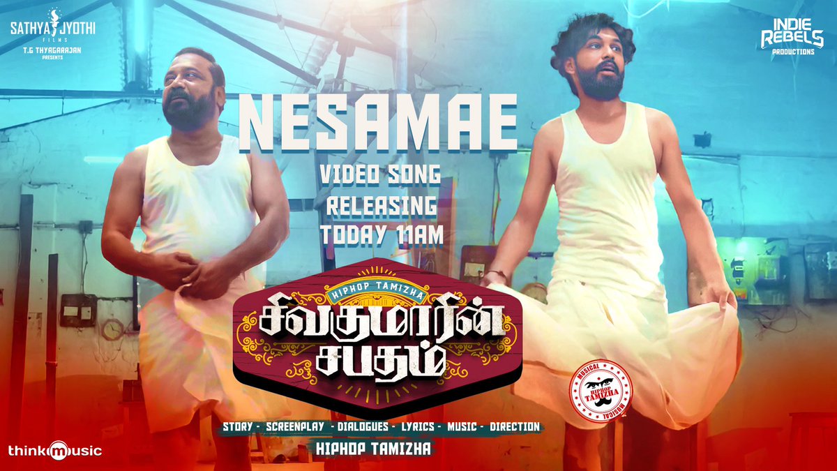 thinkmusicindia's tweet photo. Stay tuned for the soulful #Nesamae video song from #SivakumarinSabadham! Releasing today at 11AM ! 💥♥️ 

A @hiphoptamizha special !

@TGThyagarajan @SathyaJyothi_ #IndieRebels @it_is_madhuri https://t.co/vfmflsLgH1