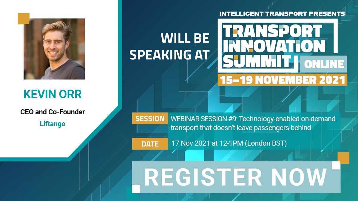 liftango's tweet photo. At the Transportation Innovation Summit: Hear from our CEO &amp; Co-Founder, Kevin Orr, alongside other #transportation leaders, about rider education &amp; adoption of #DemandResponsive public transport. Register for the Intelligent Transport virtual event here: https://t.co/B7Xl0Pg6I2 https://t.co/mgs24y594V