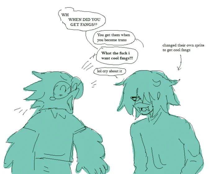 Deltarune au where Kris is totally cool about the whole video game thing and starts changing the game to give themself cool teeth 
