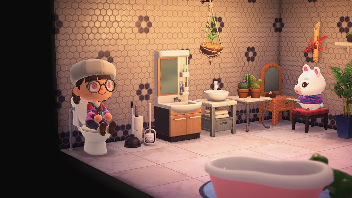 Nataweac's tweet photo. Using the toilet while bestie is visiting me #AnimalCrossing #ACNH https://t.co/uUxLGGcu3V