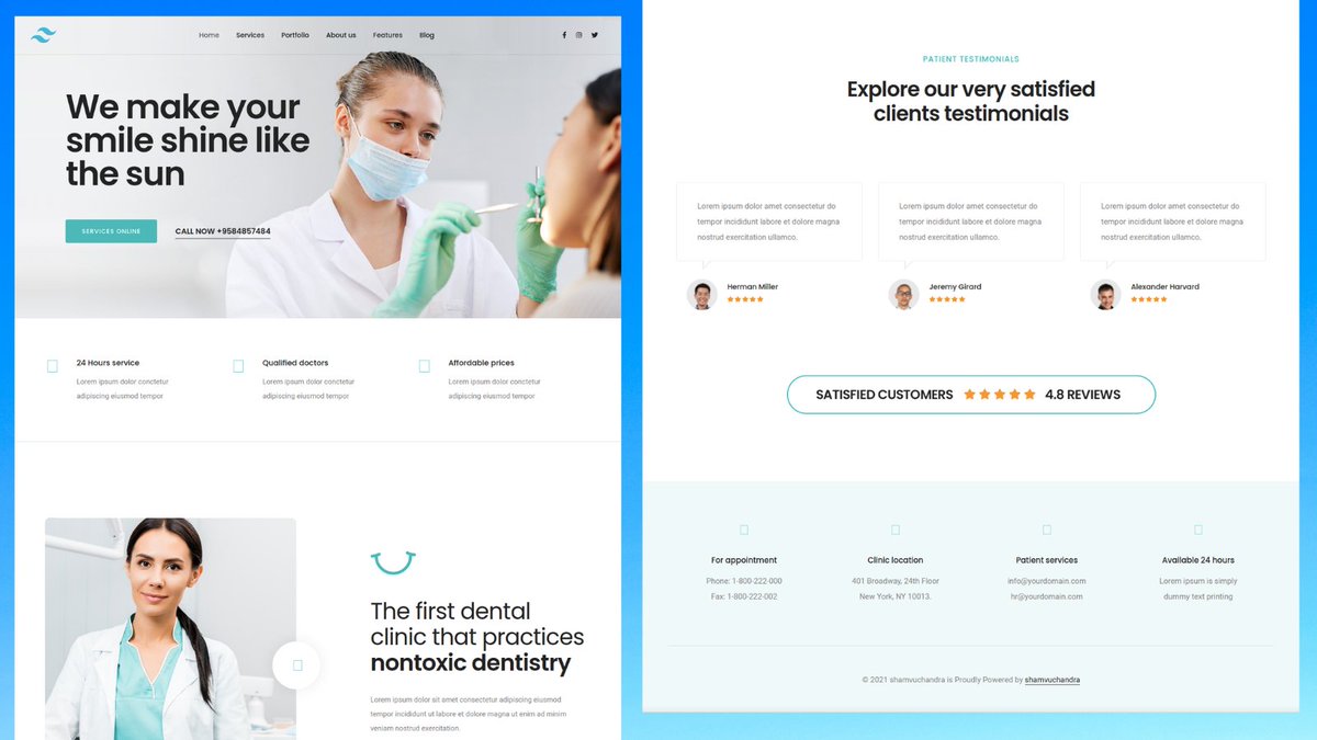 Dental website design using HTML and Tailwindcss.......

#tailwindcss #html5 #css2021 #loginformdesign #pogramming #HTML #ArtificialIntelligence #programming #programmerlife #programmerslife #coding #coder #coderlife  #codingbootcamp #programmerrepublic #softwareengineer