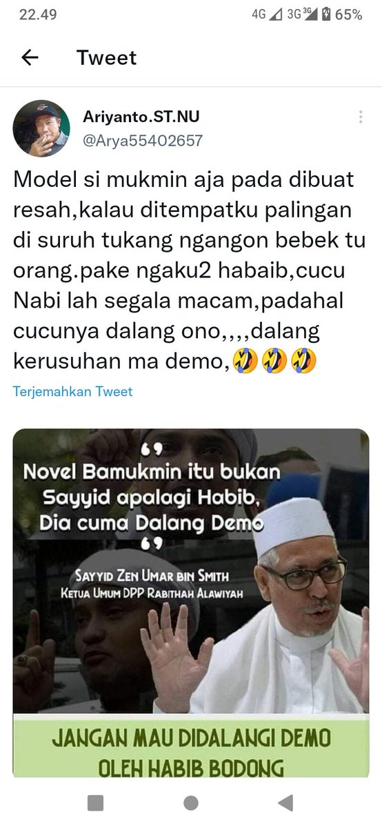 Muncul manusia model si mukmin tiba2 ngaku sebagai cucu Nabi Saw,yang ternyata hanya seorang tukang demo ga lebih sebagai alat para pemuja sakit hati.