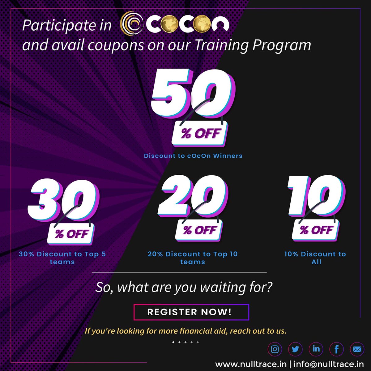 _nulltrace's tweet photo. We at NullTrace are providing discount coupons to c0c0n participants and winners on our Training Program! 🔥

c0c0n Details:
Date: 11-12 Nov 
Time: 8 PM-8 PM (IST)
Venue: Virtual 

Register here for c0c0n: https://t.co/mkizAuD3ky 
@_c0c0n_

#redteaming #training #free #ctf #c0c0n https://t.co/dbv6xuSYsG