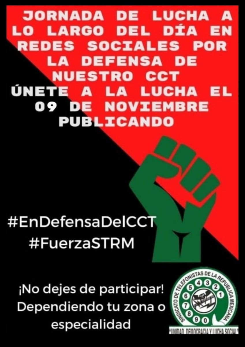 #strmnoticias 
#EnDefensadelCCT
#PorAmorAMéxico 
#OrgullosamenteTelefonista
#FuerzaSTRM 
Es importante sumarse a la lucha virtual
