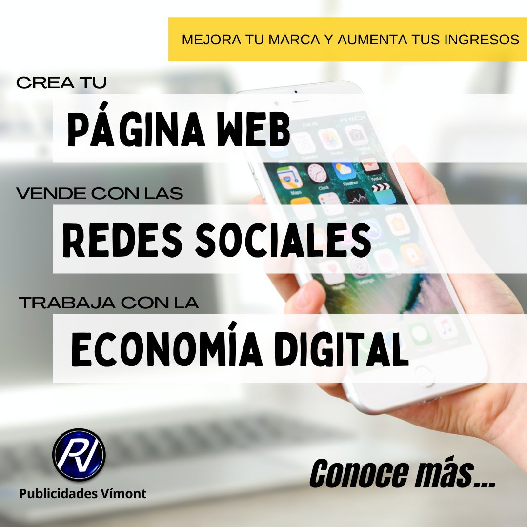 PublicidVimont's tweet photo. Te traemos 3 excelentes opciones para trabajar o mejorar tu marca con la tecnología. Consúltanos con confianza 😉👍
#RedesSociales #DesarolloWeb #EconomiaDigital https://t.co/oI12GOSOr5