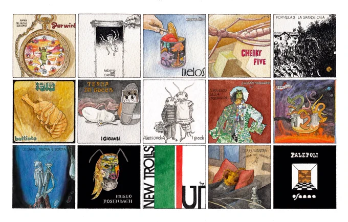 趣味で描いた絵を展示したいというご提案もあり、探した結果↓これしかなかったのでこのようなものも展示して頂いています。絵を描くのは大変なので趣味で描く余裕は常に0%なのですが、イタリアンプログレのマイベストを投票する企画で、どれにしていいか悩むあまりつい描いたラクガキです。 