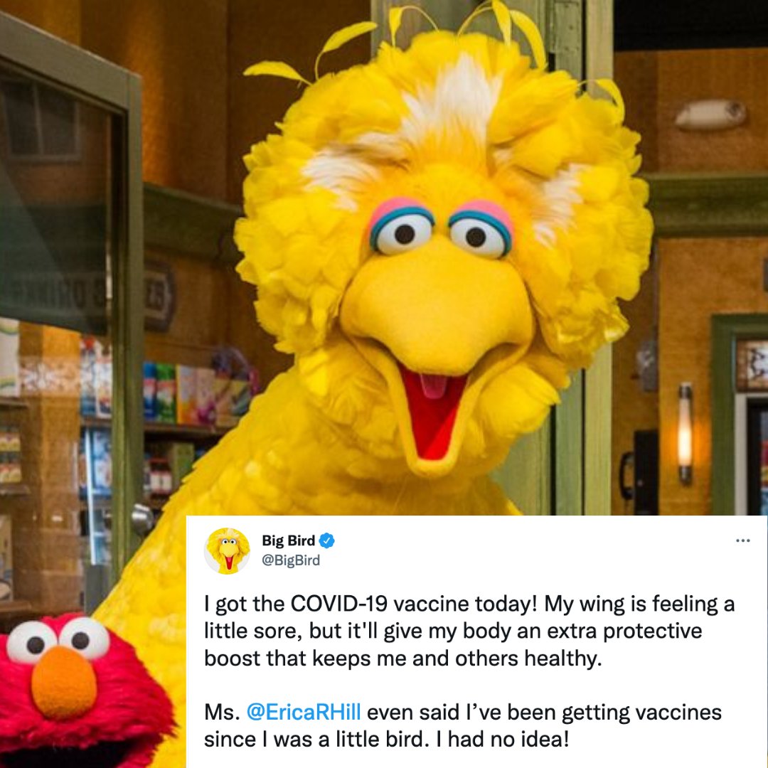 Three cheers for Big Bird! And three cheers for my kids getting vaccinated this week!

Learn more about <a href="/CAgovernor/">Governor Gavin Newsom</a>'s partnerships for vaccine equity for kids, with YMCA, <a href="/SHFCalifornia/">Sierra Health Fdn</a> and the Alliance for Boys &amp; Girls: bit.ly/3c073E9
#MissionMonday #CAInnovators