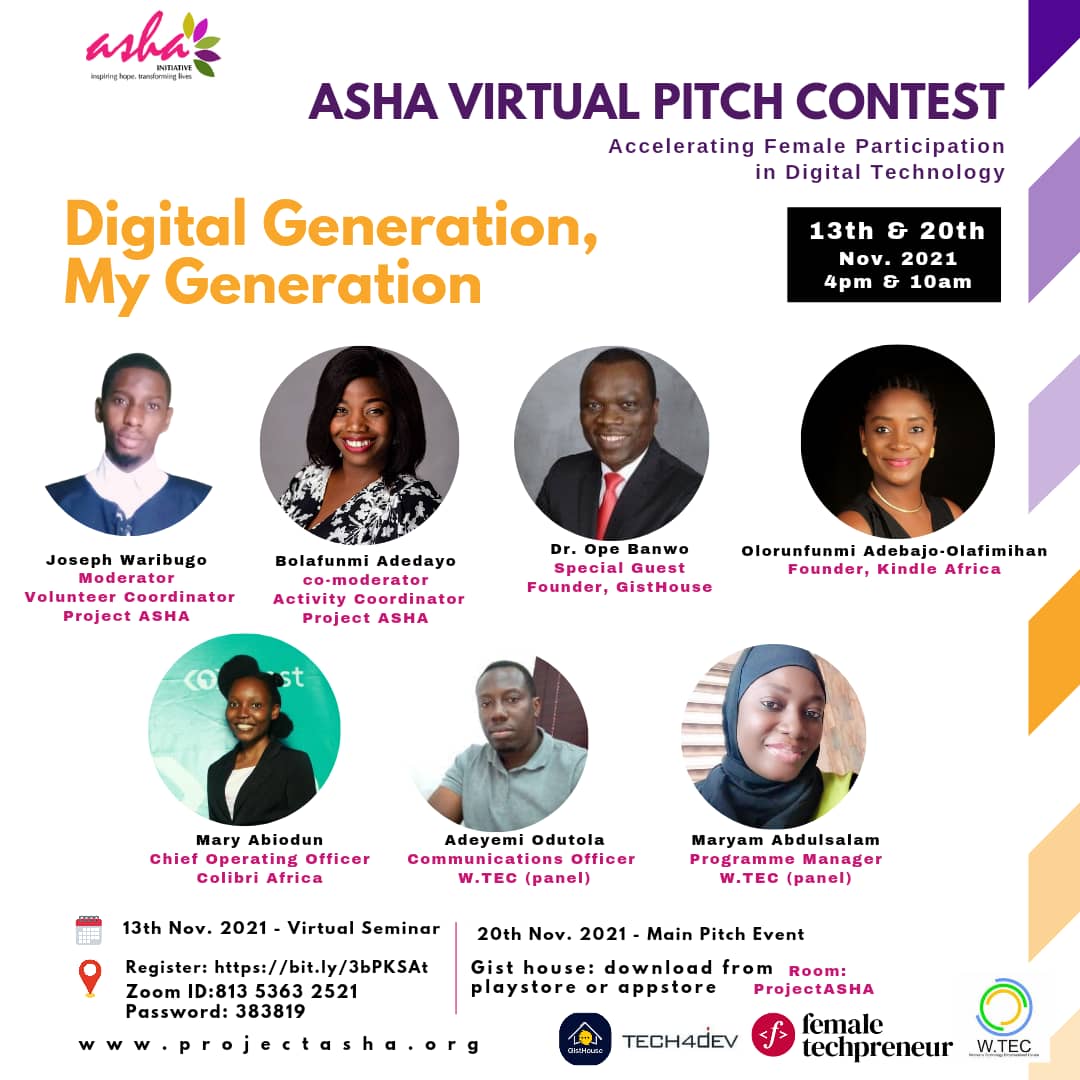 Project_ASHA's tweet photo. #Projectasha is set to hold a virtual pitch contest to accelerate female participation in #STEM and reduce #genderdigitalgap. Selected girls will benefit from digital tools, #bootcamps, mentoring, etc. https://t.co/CtFLzyO7n6
#digitalgeneration #girlchild #vweta #femaleleaders https://t.co/k5rl9lVFTa