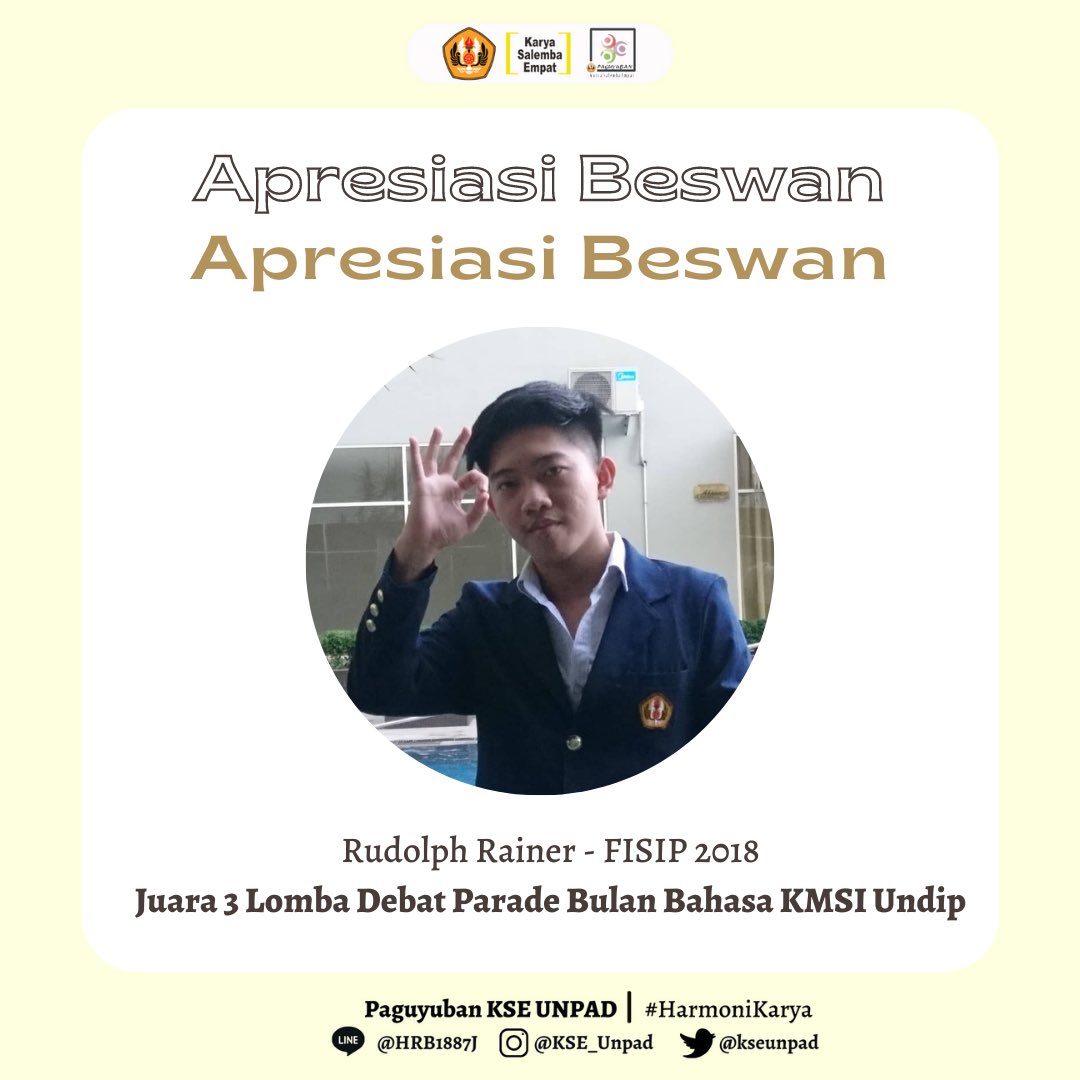 KSEunpad's tweet photo. Apresiasi Beswann🥳🥳🥳 Selamat kepada kak Rudolph Rainer!!! https://t.co/mq1S827trl
