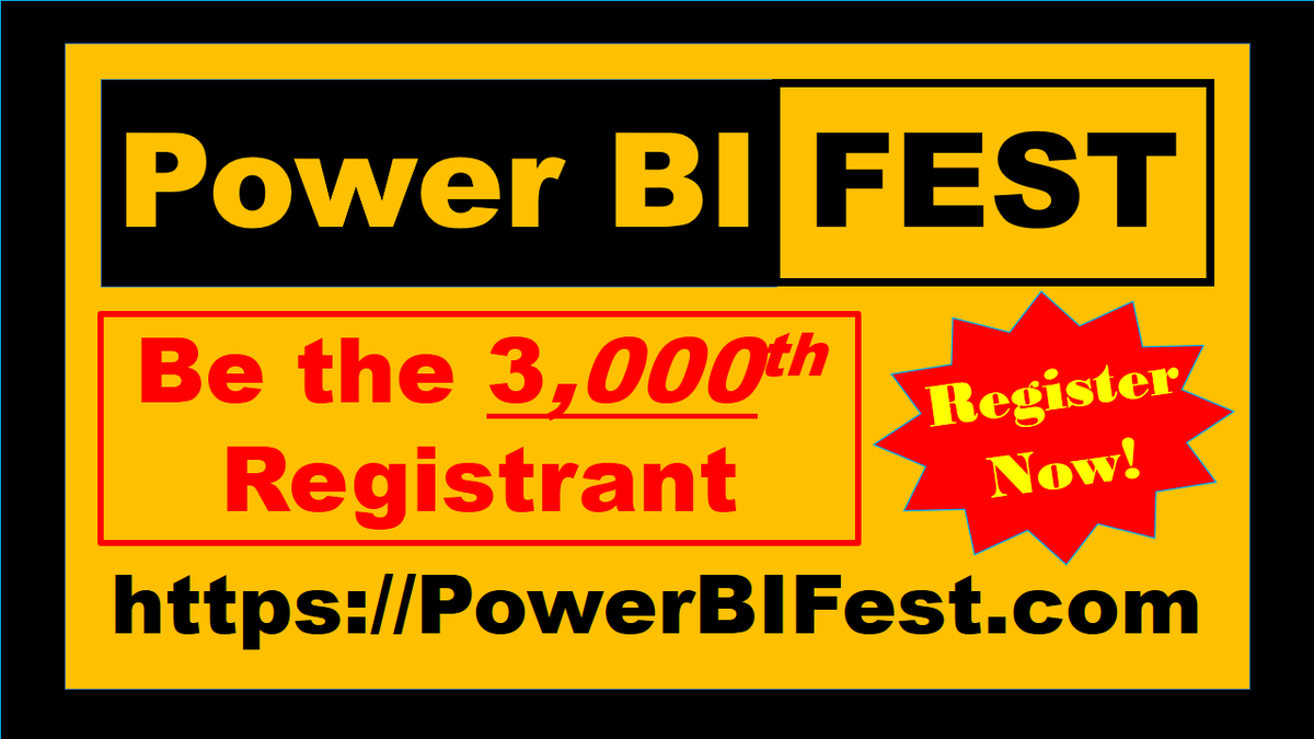 JOIN the #PowerBIFest for a FREE Full Day of #PowerBI Learning
November 20, 2021 &amp; Covers ALL Time Zones around the World

Learn from TOP Speakers worldwide from 25+ countries

You can become the 3,000th registrant

RSVP bit.ly/3bE6aRC 

#SQLFamily #PowerPlatform #data