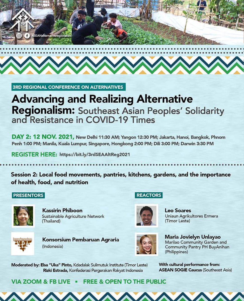 🔊D-2 to 3rd #alternativeregionalism Conference🎊

✊Strengthen networks and explore new linkages towards a global alternatives movement. Meet our panel of presentors, panels, moderators, and artists who will share their organizing experience across Southeast Asia and beyond.
