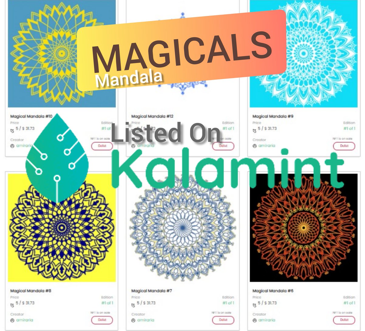 ♦️New Drop♦️

"MAGICALS"
Collection Of Magical Mandalas Listed On <a href="/kalamint_io/">Kalamint</a>

🌐 <a href="/kalamint_io/">Kalamint</a>
🔥 Edition:1/1
💰 From 5 tezos

Now Available On <a href="/kalamint_io/">Kalamint</a>

🔗 kalamint.io/user/amiraria

#NFT #NFTart #NFTcommunity #NFTcollector #NFTcollectors #NFTmandala #mandala
#kalamint
