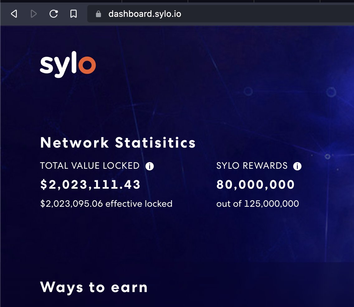 sylo's tweet photo. AND, there's now over $2million locked into our #LiquidityMining Dashboard! ✨✨ https://t.co/nXka9fcr6b