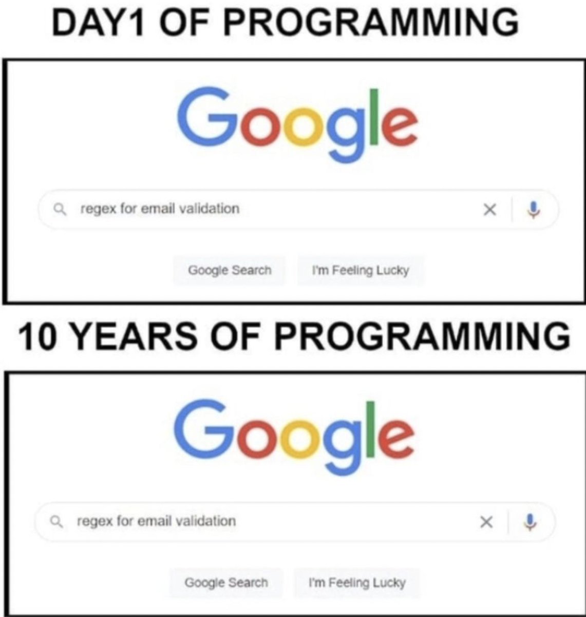 colinarms's tweet photo. Day 1 of programming vs 10 years of programming https://t.co/NCqV9zdELh