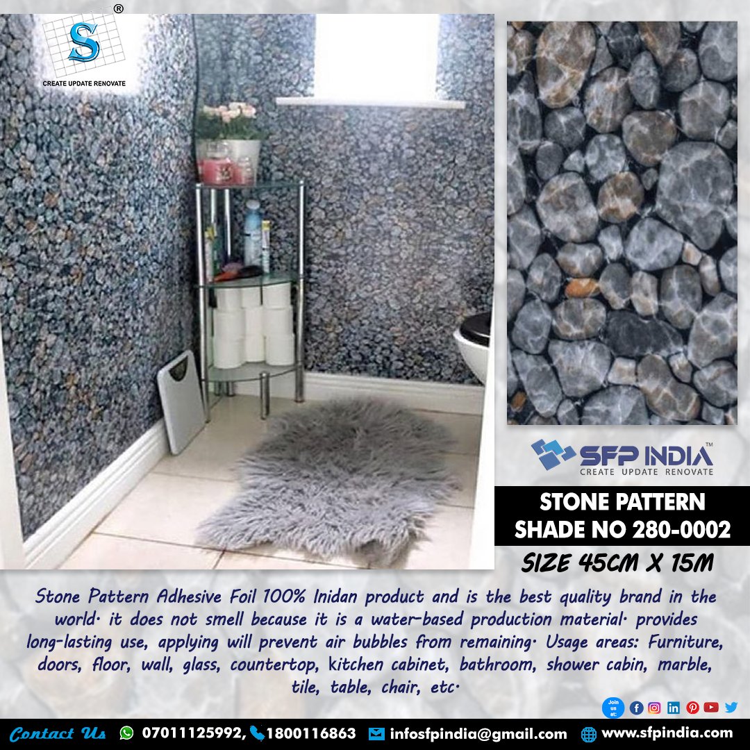sfpindiacom's tweet image. Stone Pattern
Stone Pattern Adhesive Foil 100% Inidan product and is the best quality brand in the world. 

Contact Us: 
sfpindia.com
07011125992, 1800116863Thumbs up
E-Mail- infosfpindia@gmail.com

#sfpindia #newshade #StonePattern #Woodvinyl #Windowvinyl #patterns