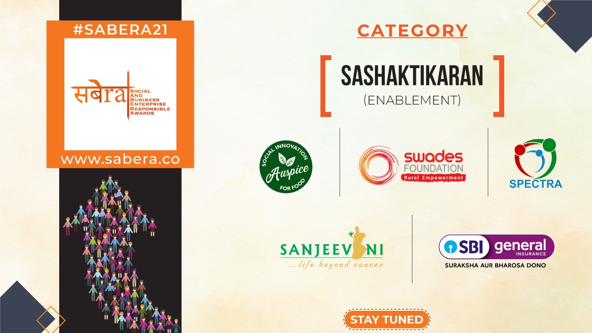 SABERA_awards's tweet photo. Sashktikaran #ENABLEMENT category promotes social #development #SABERAJURY have shortlisted organisations who have contributed in empowering communities & developing the social landscape of #India #SABERA21 #SABERAImpact #Good #SABERAAwards #PurposeBeyondProfit @sanjeevani_lbc https://t.co/S8VPqVounu