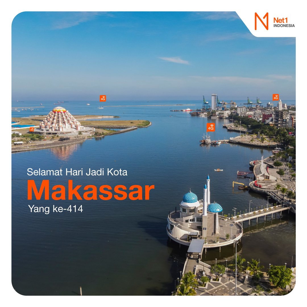 Net1id's tweet photo. Selamat Hari Jadi Kota Makassar Yang Ke-414.

#Net1Indonesia #PakaiNet1 #KarenaNet1 #InternetDesa #MyNet1 #Internet #Desa #InternetRumah #Rumah #wifi #Provider #Internetprovider #internetcompany #Indonesia #HUTkotaMakassar https://t.co/pMB1CeRglW