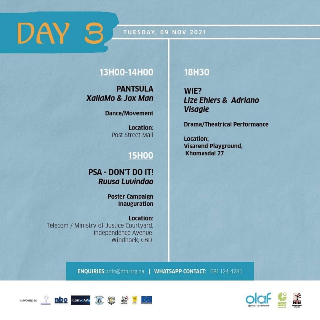 NBCNamibia's tweet photo. Join us for Day 3 of the Otjomuise Live Arts Festival 

Don't miss it! 

#olafnamibia
#goetheinstitutnamibia
#nbc
#consoav
#cityofwindhoek
#windhoekcity
#eu2namibia
#equippeddanceacademy 
#cota
#eldodoradosecondaryschool
#tobiasschool
#youtharts https://t.co/DsU2Y9owhB