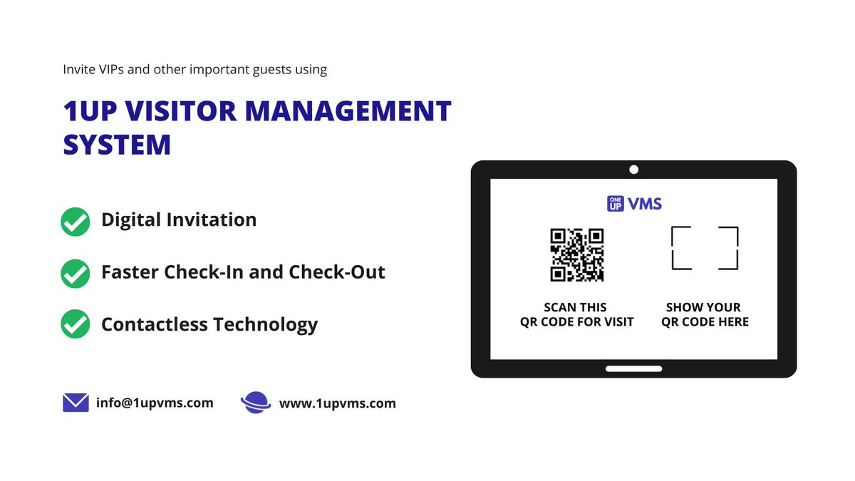 1Upvms's tweet photo. Give your important #guests a special visit experience by inviting them digitally using #1UPVMS. Send checkin #invitation on their contact number or email. Know more today https://t.co/jCfbUDSxcR

#visitormanagement #vms #visitors https://t.co/EwaQOHYksV