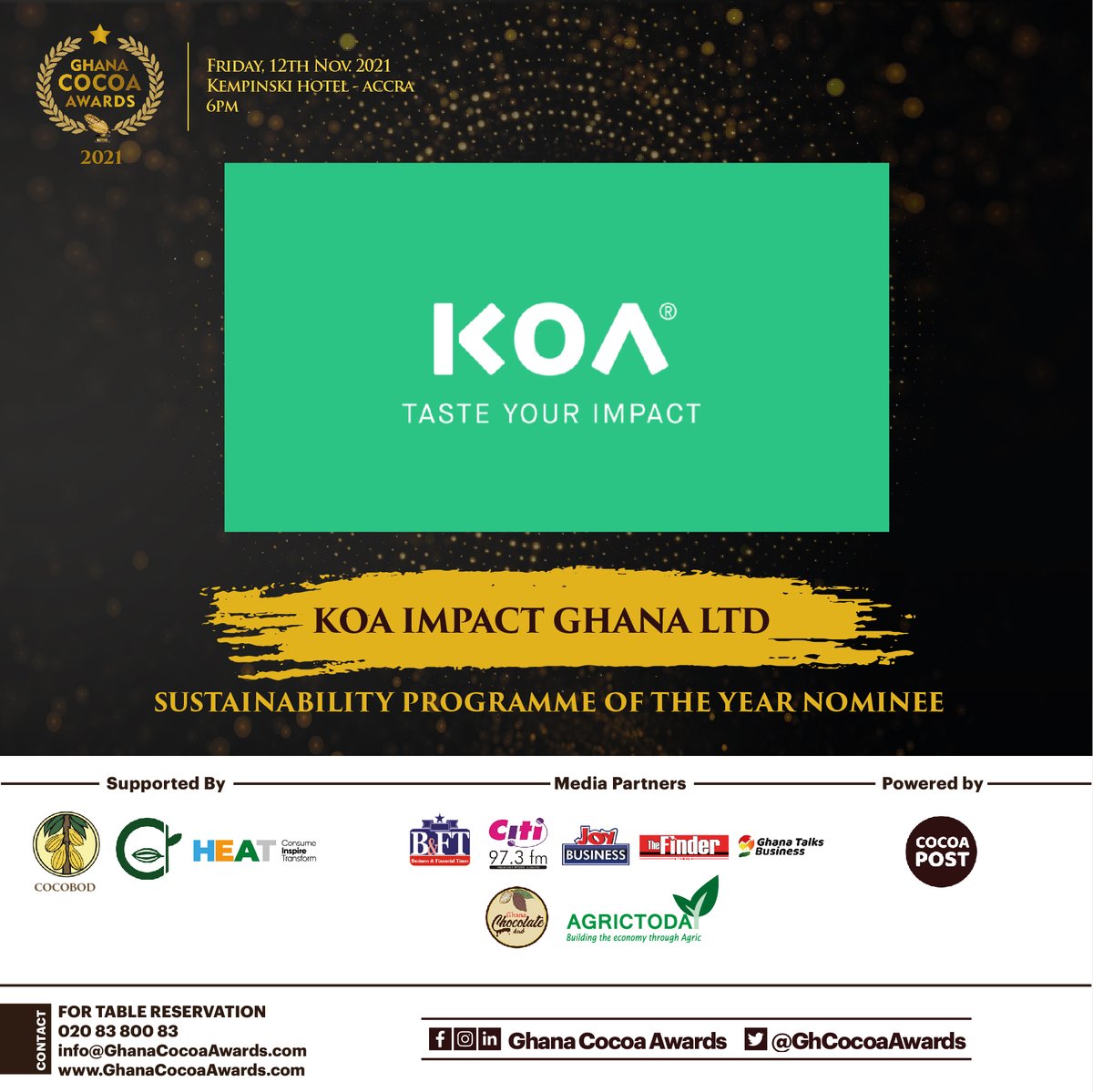 GhCocoaDinner's tweet photo. The 2021 nominees for Sustainability Programme of the Year are...1/2
#GCA2021  #GhanaCocoaAwards https://t.co/WEThWKdSnS