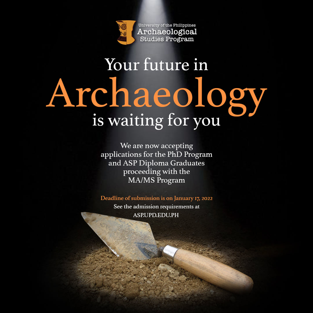 KAPIorg's tweet photo. UP-ASP is now accepting applications for the PhD and Diploma programs. Diploma students will have the option to pursue an MS/MA degree as well. Check out admission requirements at https://t.co/E8OleEvUpM
#archaeology

Photo credit: UP ASP
https://t.co/ahKfbQ3Rga https://t.co/rwBI0cBnAd